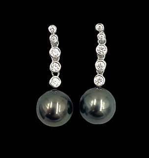 Perfect Gem Black Tahitian Pearl and Diamond Earrings