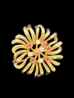 Henry Dankner Gold, Diamond and Ruby Flower Pin