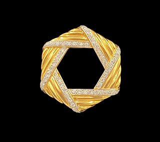Estate Gold and Diamond Hexagon Brooch