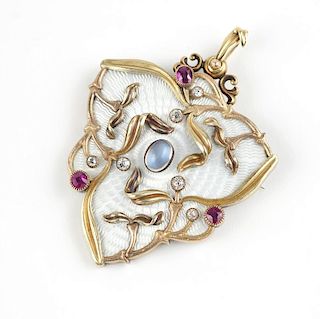 A gem-set, enamel and gold pendant/brooch