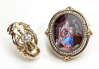 Two antique gold brooches