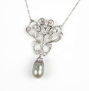 A diamond and Tahitian cultured pearl necklace