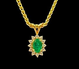 Suna Brothers Oval Emerald andDiamond Pendant on Chain