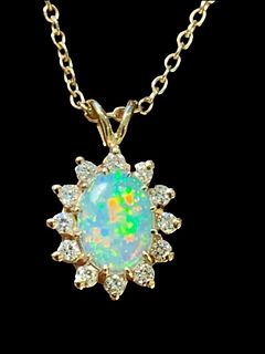 Charles Herdemian Opal and Diamond Pendant on Chain
