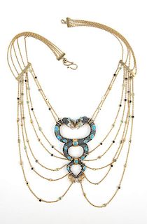 A vermeil and gem-set serpent bib necklace