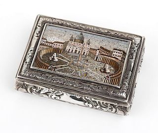 A sterling silver and micro mosaic box