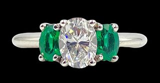 Oval Diamond and Emerald Ring
