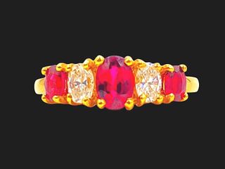 Suna Brothers Five Stone Oval Ruby and Diamond Ring