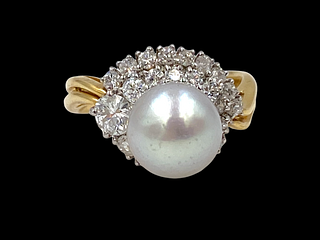 Estate 10mm Pearl and Diamond Ring