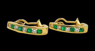 Pico Emerald and Diamond J Hoop Earrings