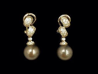 Delia Tahitian Pearl and Diamond Pave Earrings
