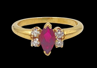 Marquis Cut Ruby and Diamond Ring