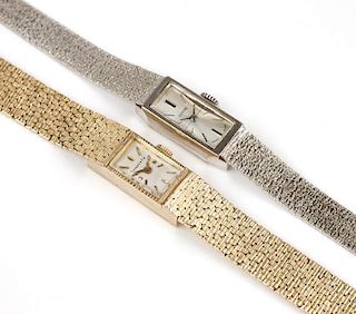 A collection of two gold ladies wristwatches
