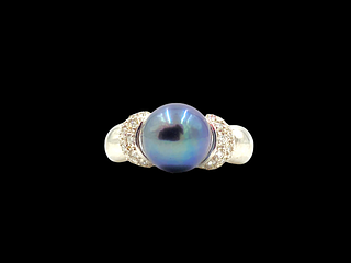 Delia Tahitian Pearl and Pave Diamond Ring