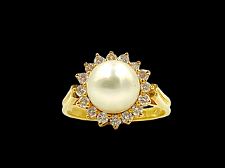 Estate White Pearl and Diamond Ring