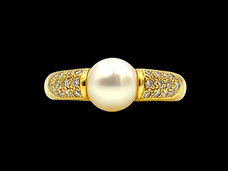 T. S. L. White Pearl and Pave Diamond Ring, After