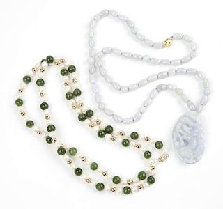 A group of jade and cultured pearl jewelry