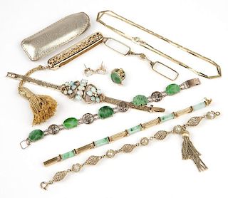A large collection of gem, jade and gold jewelry