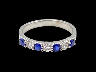 Delicate Gem Round Cut Diamond and Sapphire Band