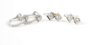 Two pairs of diamond and white gold earrings