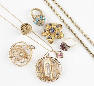 A collection of gold jewelry items