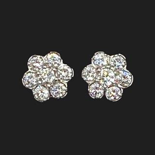 Diamond Flower Ear Studs in White Gold