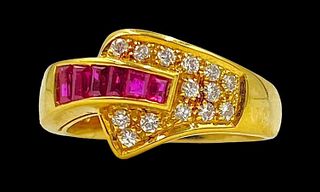 T.S.L. Pave Diamond and Ruby Ring 