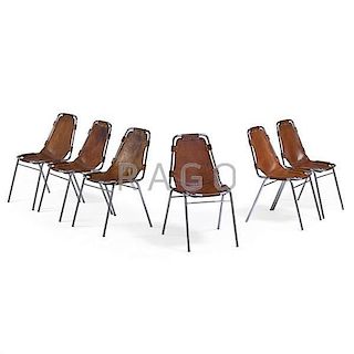 CHARLOTTE PERRIAND Set of six chairs from Les Arcs