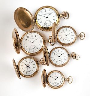 A group of 6 gold-filled pocket watches