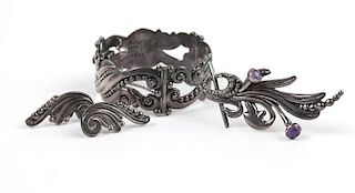 A group of silver Margot de Taxco jewelry