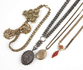A group of antique silver and costume jewelry