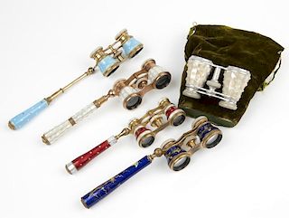 A group of mother-of-pearl & enamel opera glasses