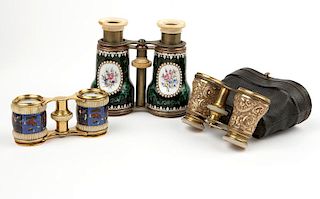 Repousse, champleve & enameled opera glasses