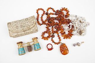 A collection of amber and cultured pearl jewelry