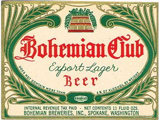 1950 Bohemian Club Export Lager Beer 11oz Spokane, Washington
