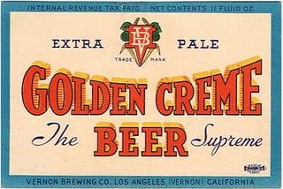 1940 Golden Creme Beer 11oz  WS22-01 Vernon, California