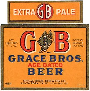 1944 Grace Bros. GB Age Dated Beer 11oz  WS53-07V Santa Rosa, California