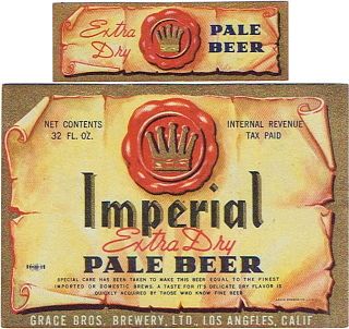 1942 Imperial Extra Dry Pale Beer 32oz  One Quart  WS12-20 Los Angeles, California