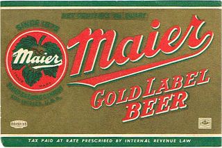 1938 Maier Gold Label Beer 22oz  WS17-20 Los Angeles, California