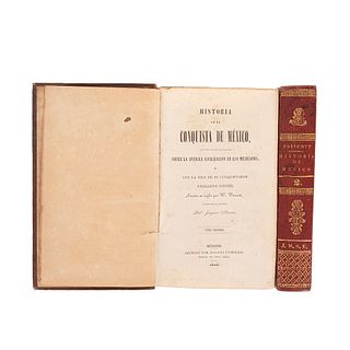 Prescott, William H. Historia de la Conquista de México. México, Ignacio Cumplido, 1844-46. Tomos I - II. Pzs: 2. 6 láminas.