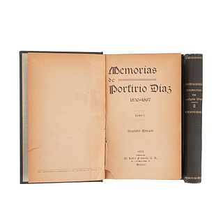 Memorias de Porfirio Díaz, 1830 - 1867. México: El Libro Francés, 1922. Retrato de Porfirio Díaz. Piezas: 2.