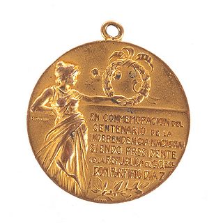 Diener Hermanos. Conmemoración del Centenario de la Independencia Nacional. Medalla en bronce dorado, 3.2 cm. diámetro.