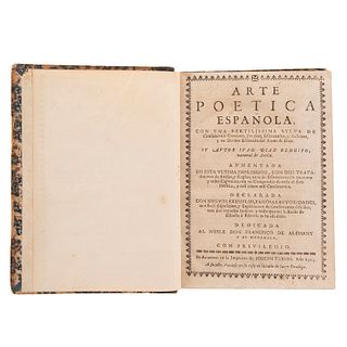 Díaz Rengifo, Iván. Arte Poética Española, con una Fertilissima Sylva de Consonantes Comunes, Proprios... Barcelona: 1703. Dos láminas.