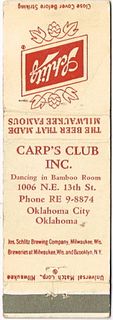 1957 Schlitz Beer 113mm WI-SCHLITZ-35 - Carp's Club Inc. 1006 NE 13th Street Oklahoma City