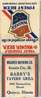1936 Wagner Beer IL-WAG-2 - Barry's Tavern Grill 508 Hampshire Street Quincy Illinois