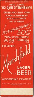 1940 Marshfield Lager Beer (sample) 113mm WI-MARSH-1 - There Is No Substitute For Experience...