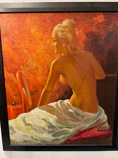 Large Pin up Girl Nude Oil Painting 