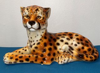 Italian Ceramic Capodimonte Leopard Statue 