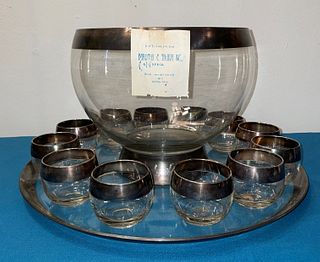 DOROTHY THORPE Punch Bowl Set Sterling Silver Original Labels 