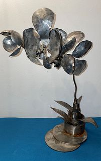 Hand Wrought Brutalist Steel Flower Sculpture 